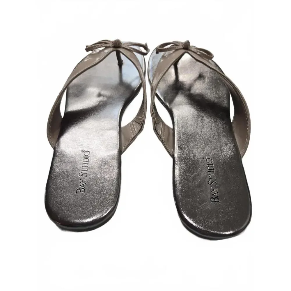 Bay Studio Women's Metallic Silver and Beige Bow Sandals